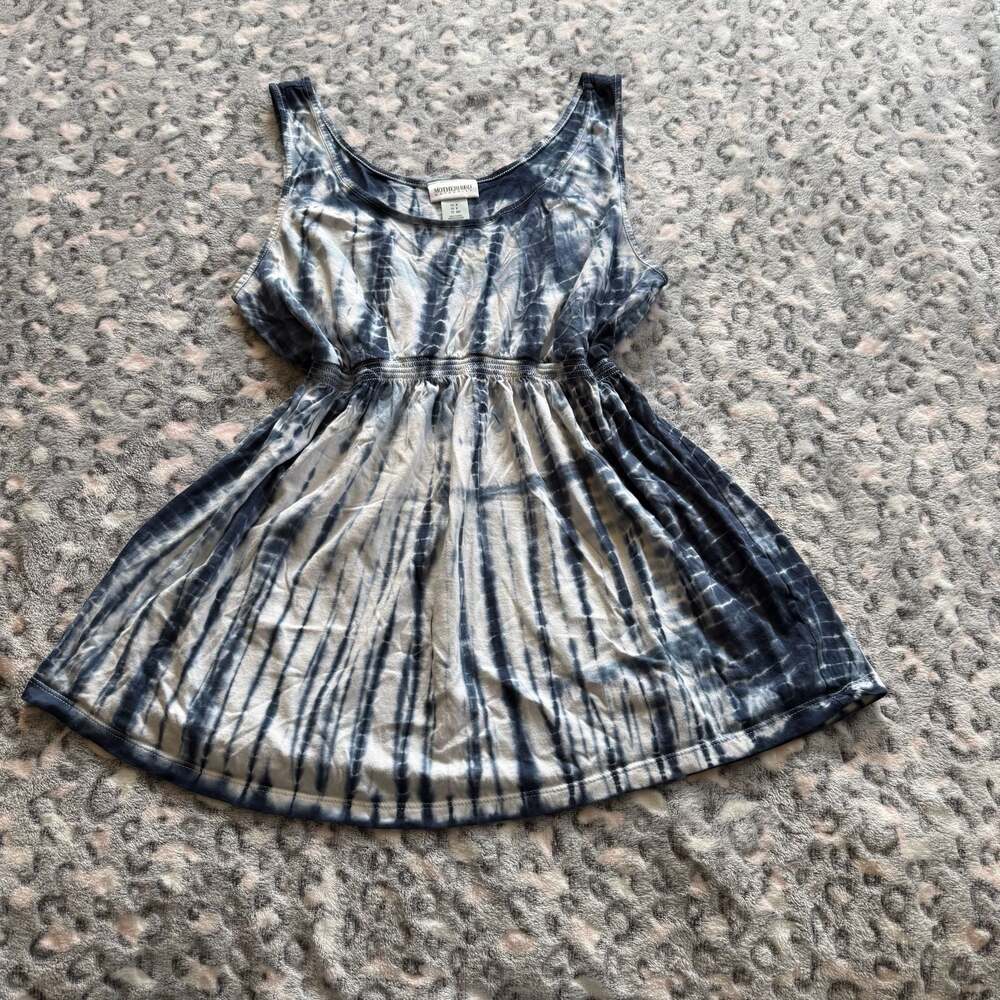 Motherhood Maternity Tie Dye Blue and White Sleeveless Scoop Neck Empire Waist D